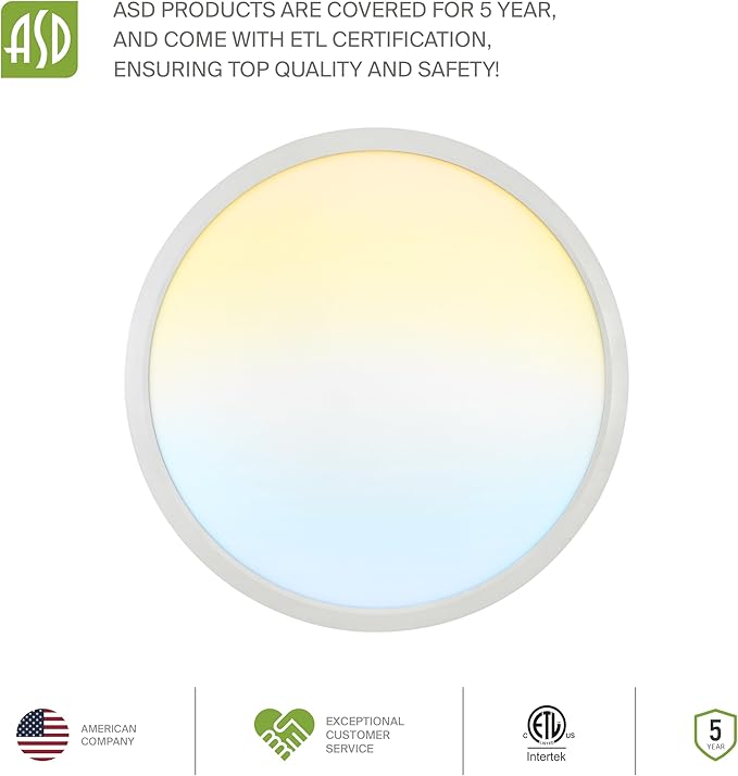 ASD LED 24" Round Flush Mount Ceiling Light Fixture, Low Profile Surface...