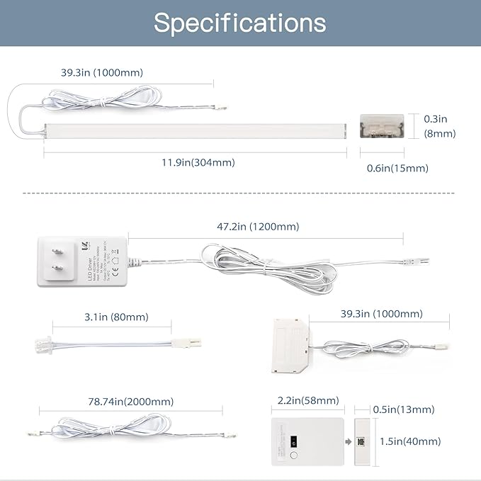 V4light Plug in Under Cabinet Lighting, 6 Pack 12 Inch Ultra-Slim LED Light Bars