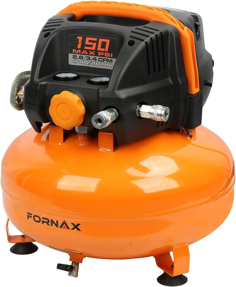 FORNAX Pancake Air Compressor with two couplers, 6 Gallon Portable Electric a...