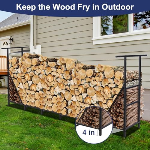 HONEST OUTFITTERS 8ft Firewood Rack Outdoor, Adjustable Heavy Duty Firewood H...