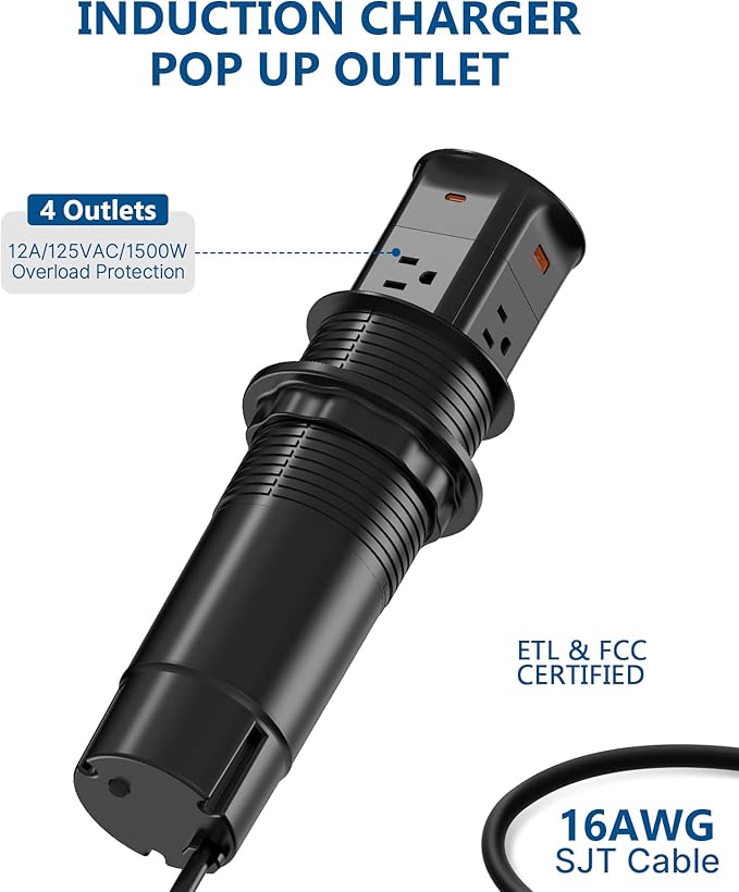 Pop up Outlet for Countertop, PD 20W USB C Fast Charging, 3.15" Desk Gro...