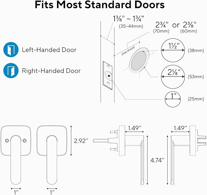 ULTRALOQ Passage Lever Door Handle, Reversible Black Front Door Handle No Lock