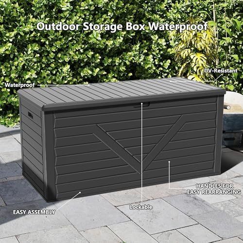 260 Gallon PRO Outdoor Storage Box Waterproof Lockable Resin Deck Box Large, ...