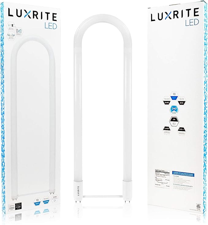 LUXRITE U Bend LED Tube Light, T8 T12, 3000K Soft White, 2000 Lumens, (2 Pack)