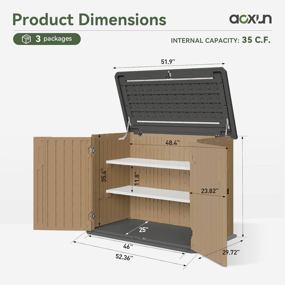 Aoxun Outdoor Storage Cabinet 35 Cu.Ft 2 Shelves, Brown