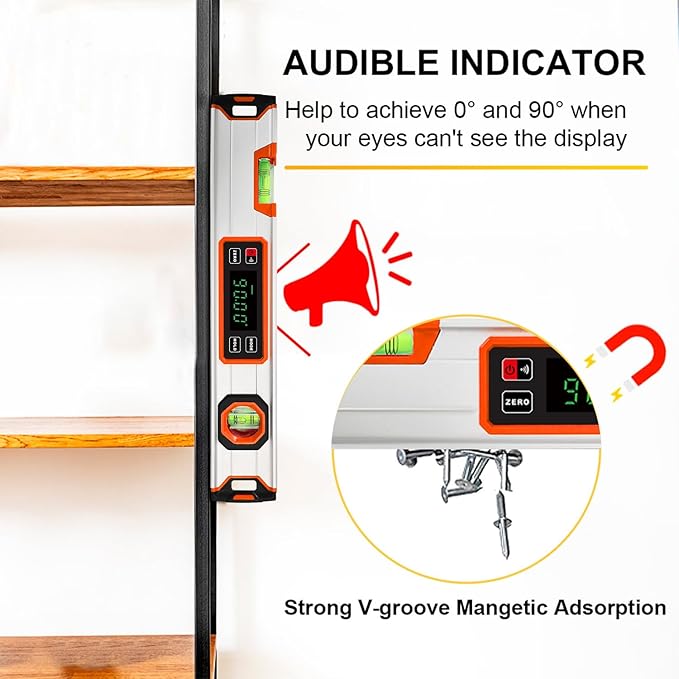 eOUTIL 15.7-Inch Digital Torpedo Level & Angle Finder – IP54 Waterproof
