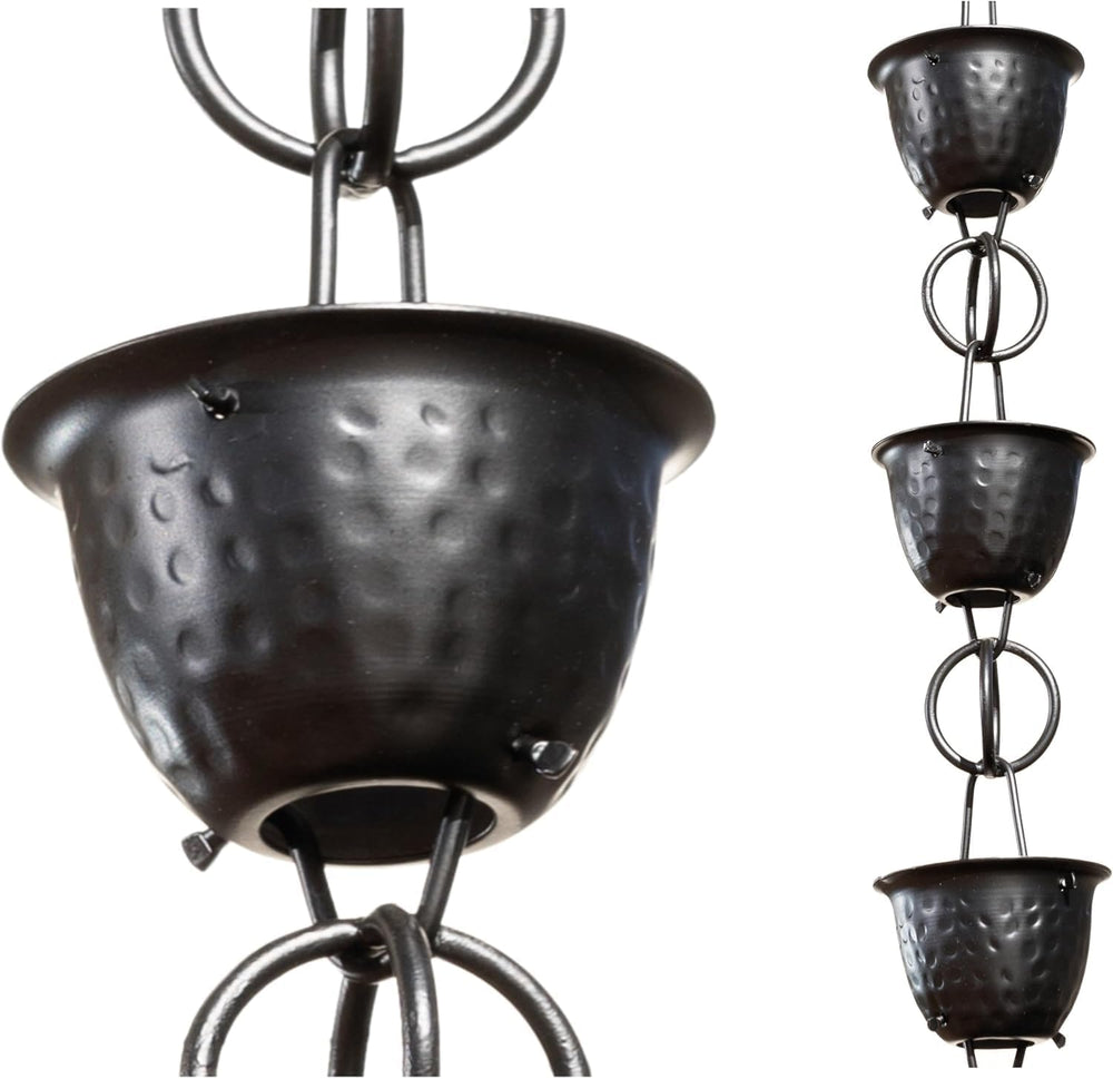Monarch Rain Chains for Gutters Aluminum – 8.5 ft Hammered Black Rain Chain f...
