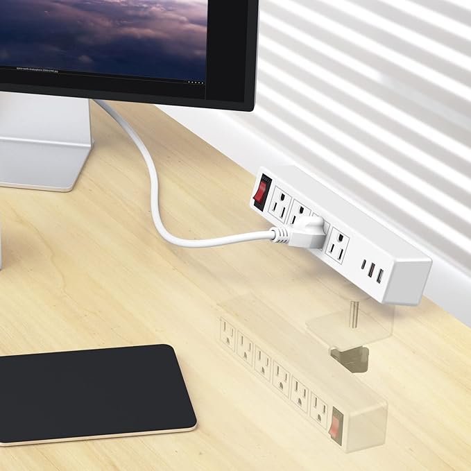 Desk Clamp Power Strip with PD20W USB-C, 2 in 1 Dual Layer Under Desk Power