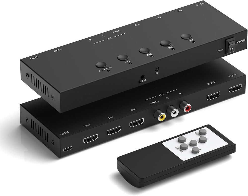 Dingsun 3 Way HDMI 2.0+ RCA to 2 Way HDMI Converter