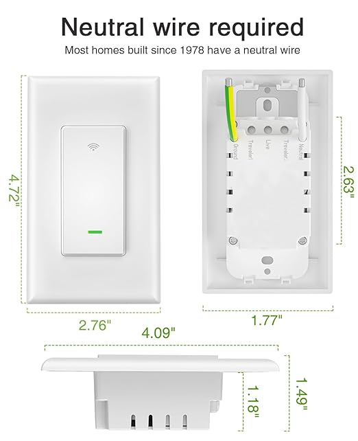 GHome Smart Switch, 3 Way Wi-Fi Light Switch Compatible (4-Pack)