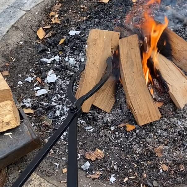 28in Firewood Tongs and Fire Poker Set Wrought Iron