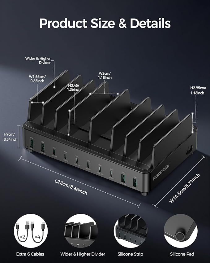 400W Charging Station for Multiple Devices, 10 Port Double PD 100W USB C