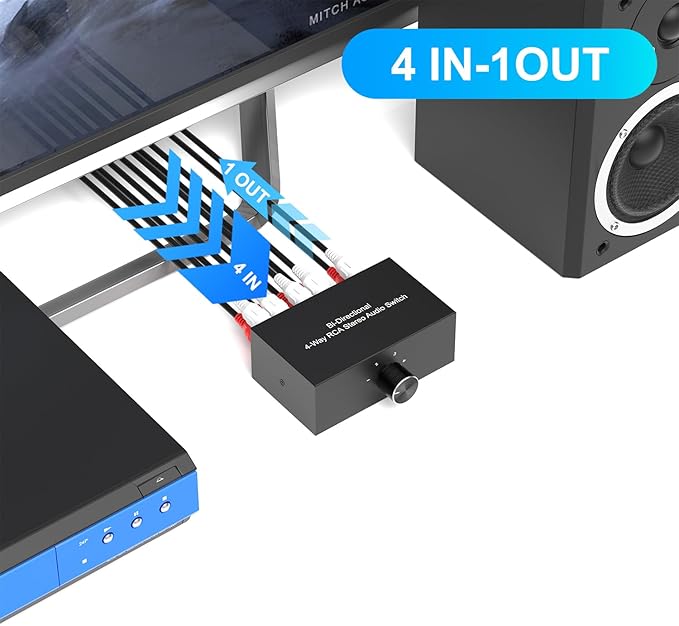 Dingsun 4-Way Stereo Audio Switcher, Bi-Directional Right and Left Channel