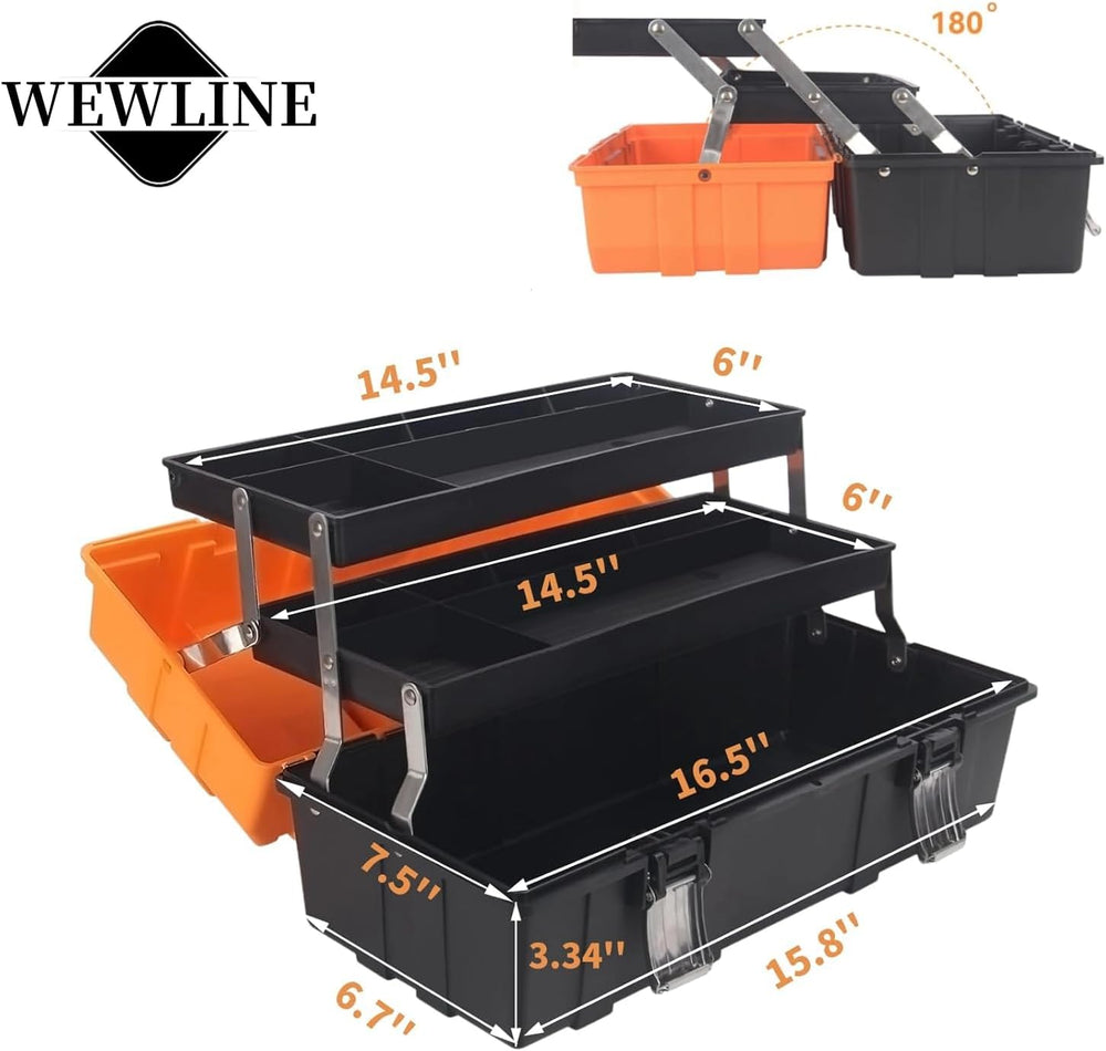 WEWLINE 16.5-Inch Tool Box Organizer 3-Layer Multiplication Plastic Storage T...