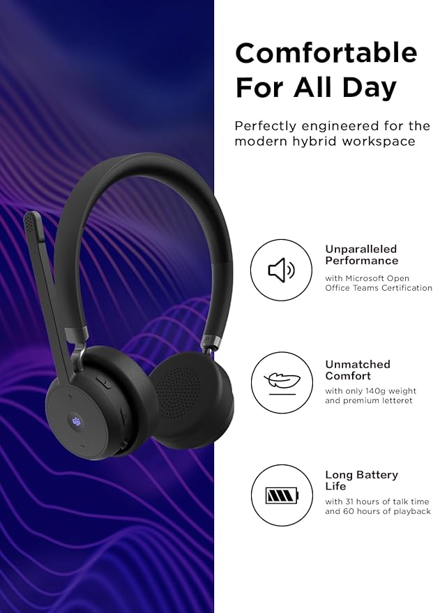 Lenovo Wireless VoIP Headset Teams Certified, Noise-Canceling Mic, USB-A