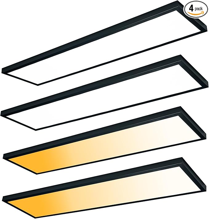 Mcacggo Black 1x4 LED Flat Panel Light Flush Mount 4-Pack, 3000K/4000K/5000K