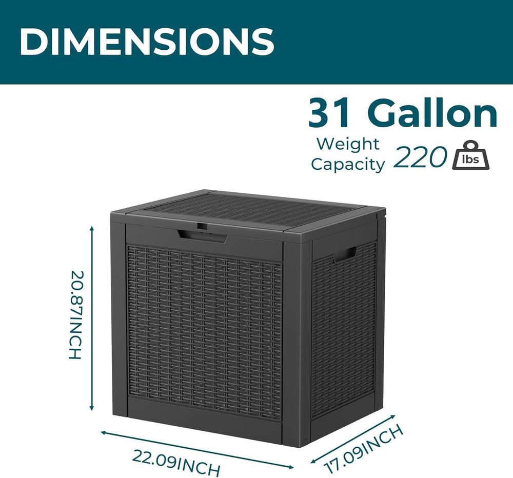 31 Gallon Waterproof Resin Deck Box, UV Resistant Outdoor Storage for Garden,...