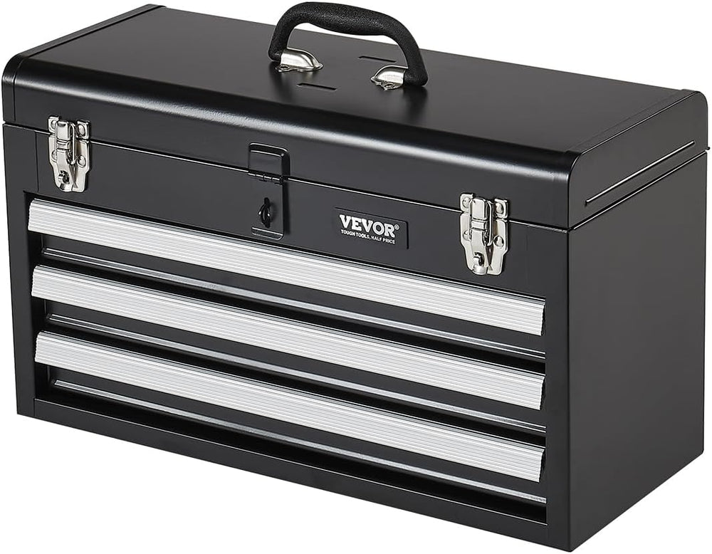 VEVOR Metal Tool Box, 20.5-inch, Portable Metal Tool Box with 3 Drawers, Smal...