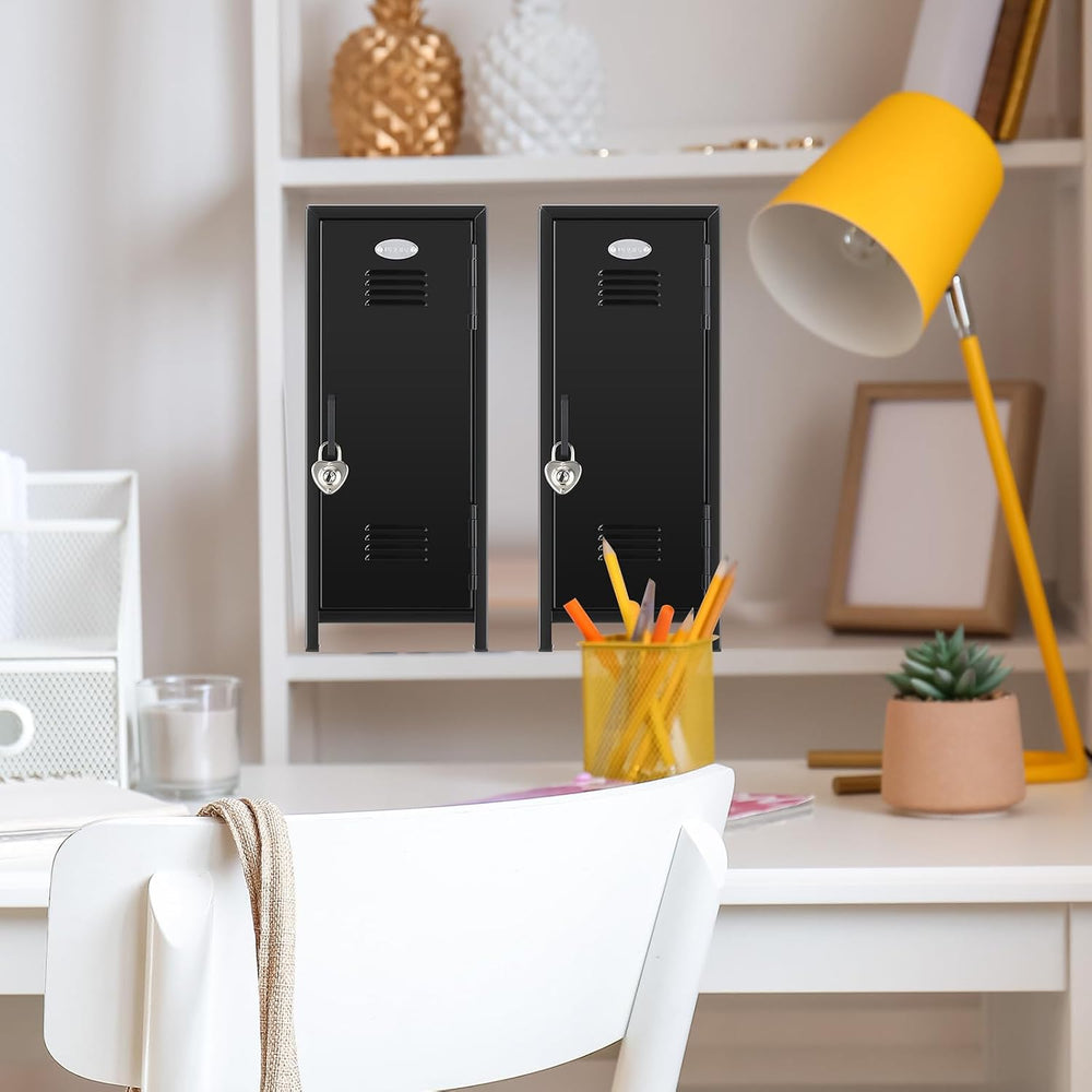 Vercraft 2 Pcs Mini Metal Locker with Lock, 10.8 Inch Safe Box, Black