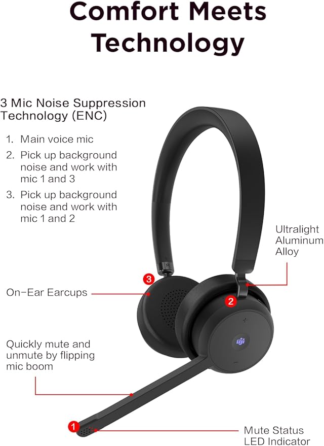 Lenovo Wireless VoIP Headset Teams Certified, Noise-Canceling Mic, USB-A