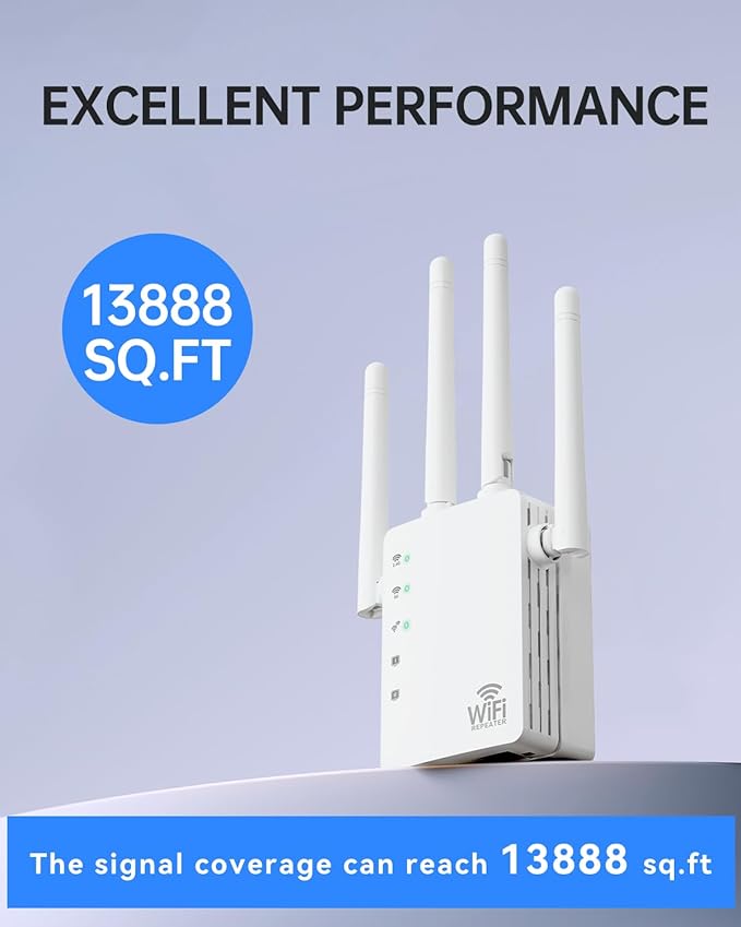 WiFi Extender, WiFi Extender Signal Booster Dual-Band AC1200Mbps 10X Faster
