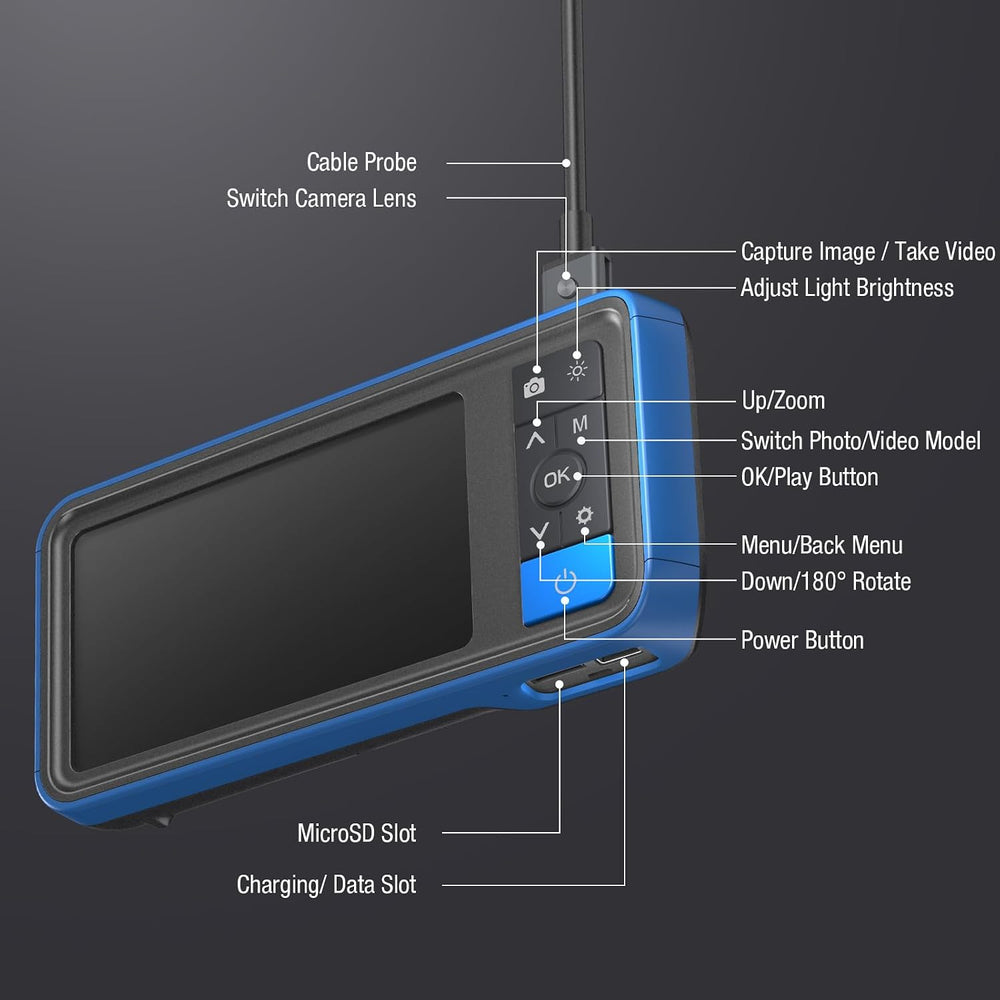 Dual Lens Endoscope with Light, Teslong MS450 Automotive Mechanic Borescope