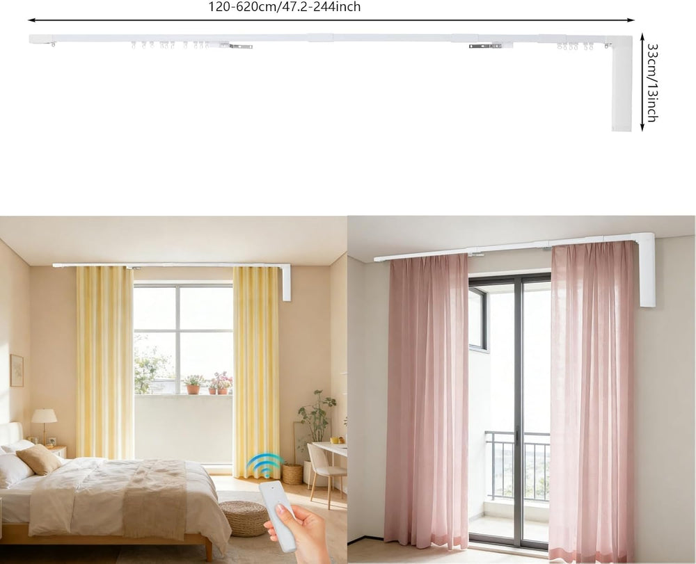 Lemoeyes Electric Curtain Track, Retractable Motorized Curtains Rod From 7-20ft