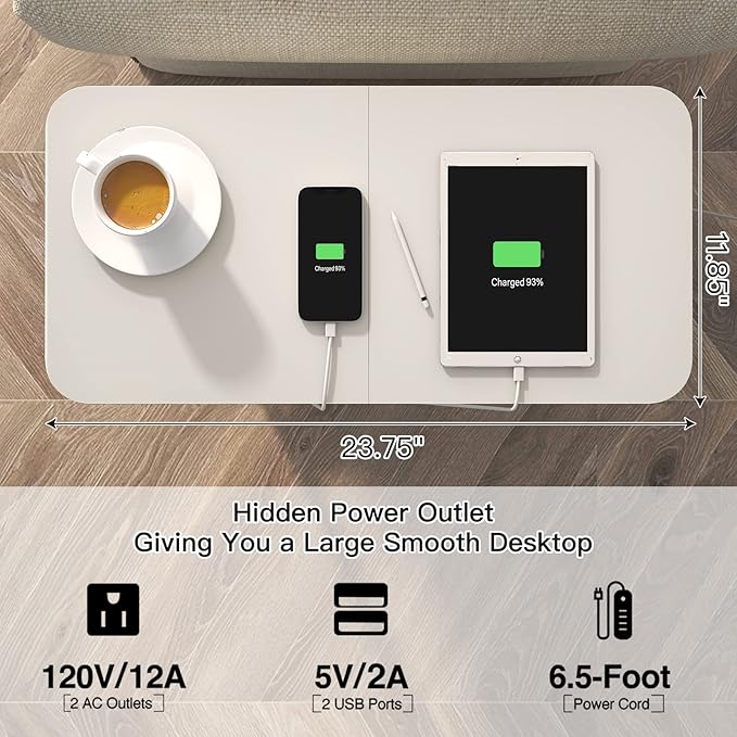 LIDYUK End Table with Charging Station, Flip Top Side Table with USB Ports and