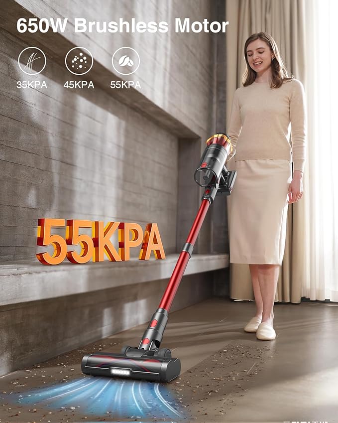 Cordless Vacuum Cleaner, 650W 55KPa 70Mins Vacuum Cleaners