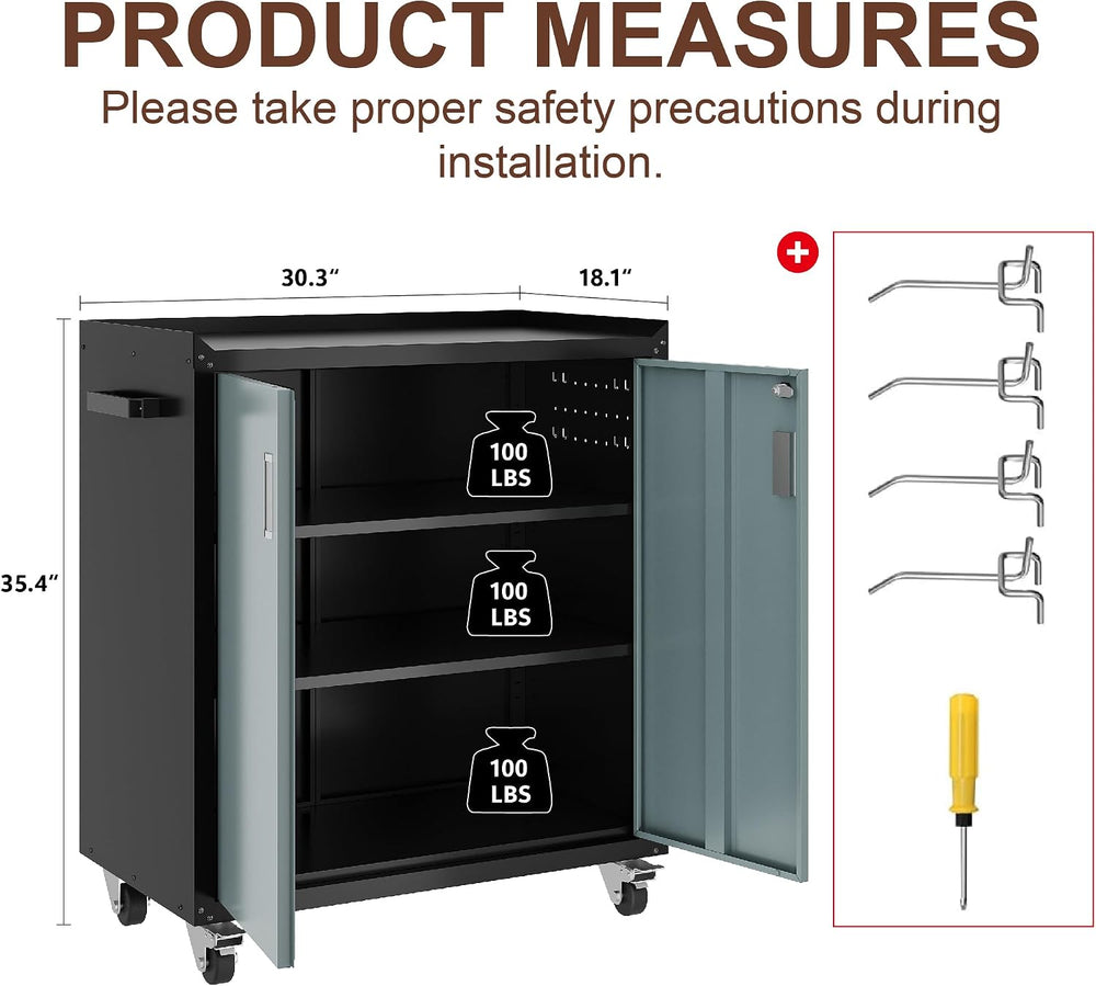 LCAOPC Metal Storage Cabinet with Wheels - Lockable, Rolling Tool Cabinet for...