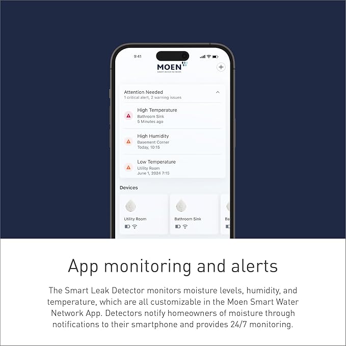 Moen White Flo Smart Water Leak Detector, Water Sensor Alarm (3 pcs)