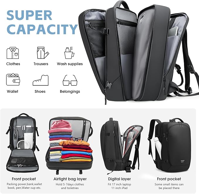 Vacuum Compression Backpack for Travel, 47L Expandable Backpack