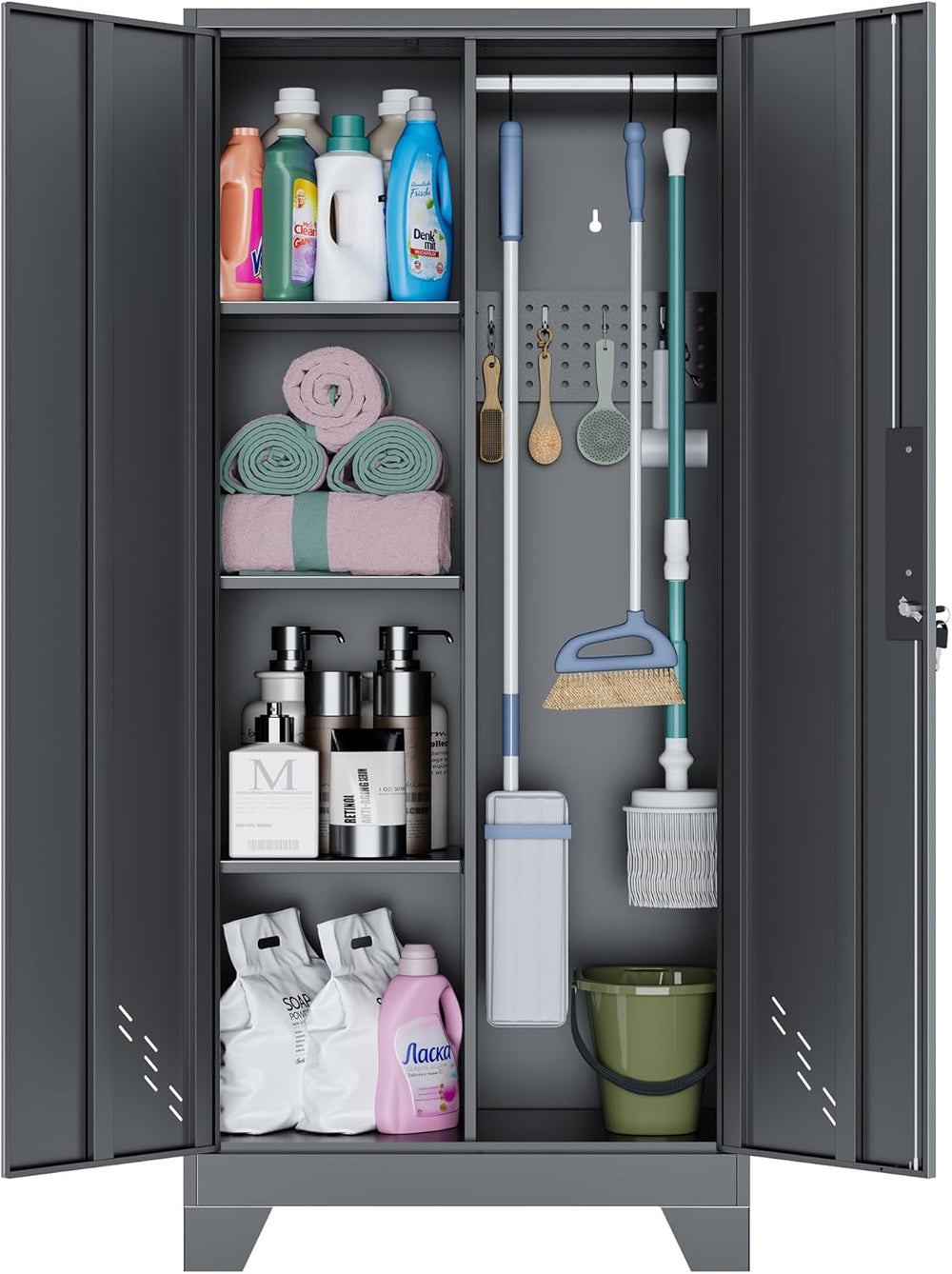 OSEILLC Metal Storage Cabinet with Locking Doors, 61" Tall Garage with H...