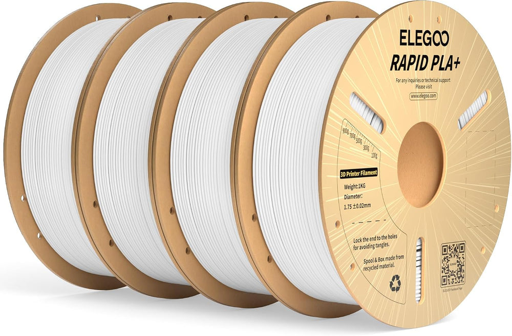ELEGOO Rapid PLA Plus Filament 1.75mm White 4KG, PLA+ 3D Printer Filament