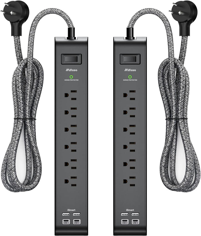 12FT Long Power Strip Surge Protector - (2 Pack)