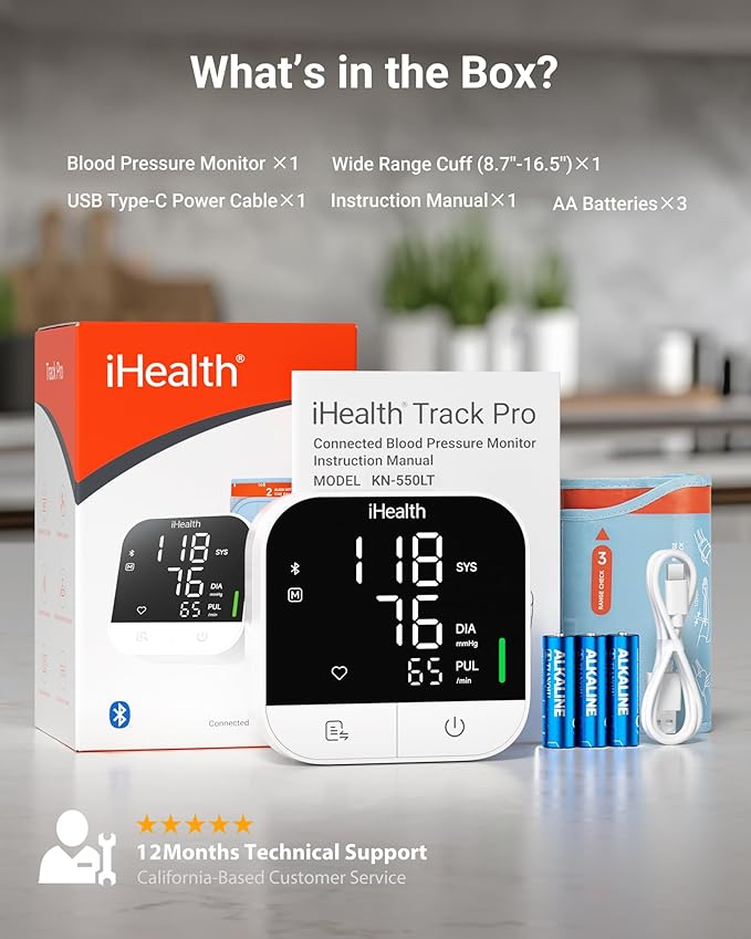 iHealth Track Pro Upper Arm Blood Pressure Monitor, Full-View LED Screen