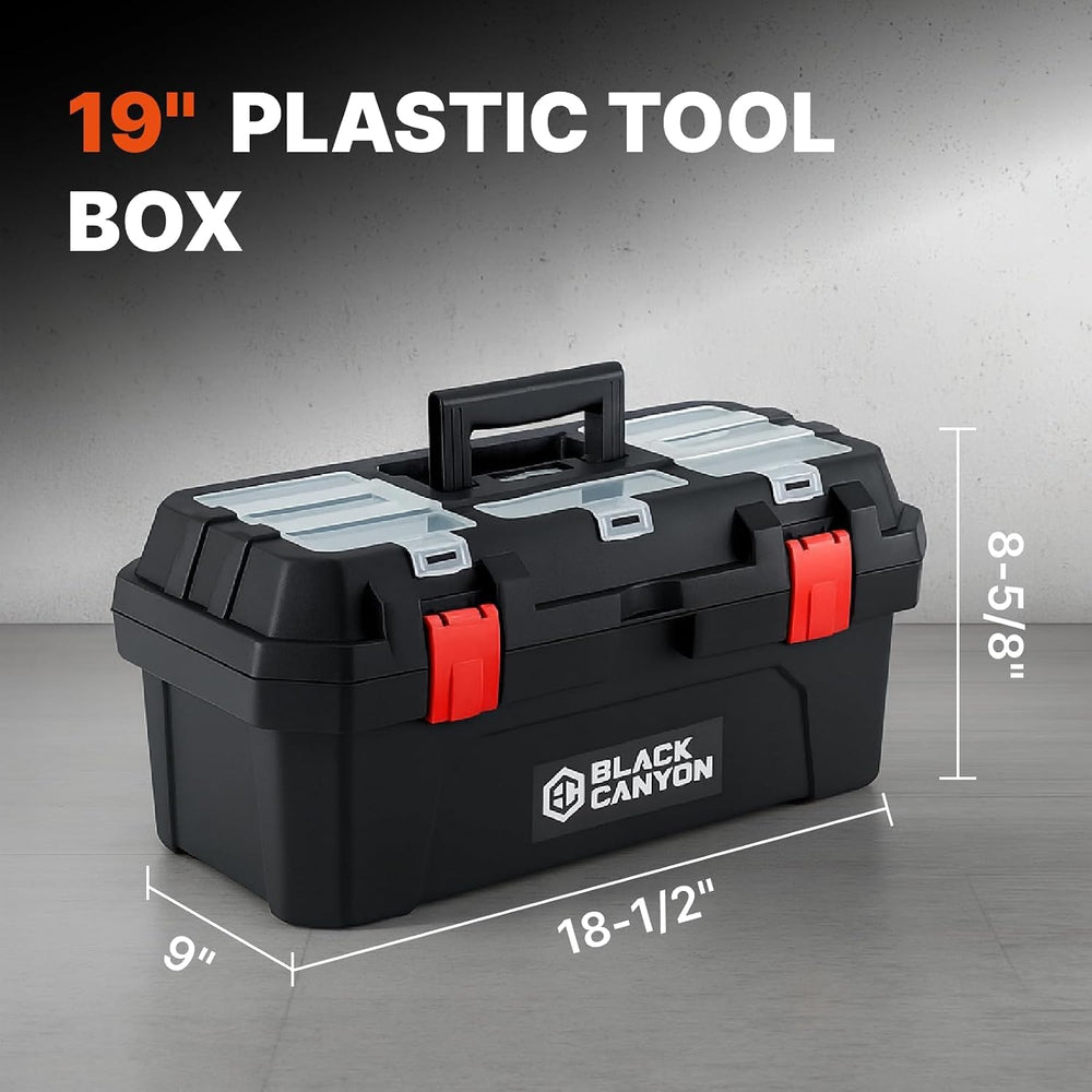 Black Canyon 19 Inch Portable Plastic Tool Box, 19 in × 9.6 in × 8.3 in, Padl...