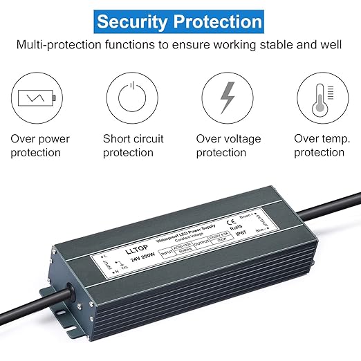 LLTOP LED Power Supply 24V 8.3A 200W LED Driver AC90-130V to 24VDC Converter