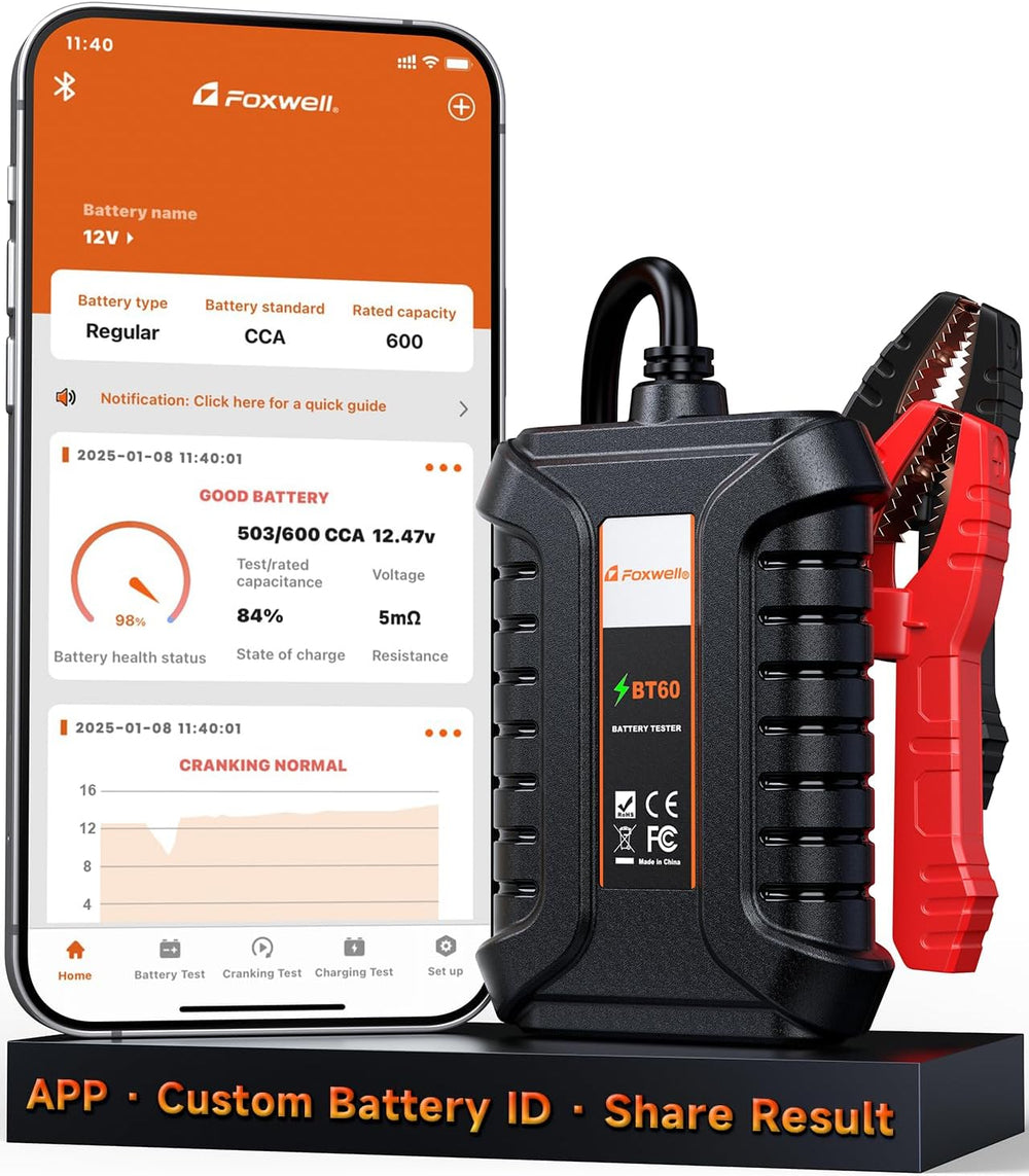 Bluetooth Car Battery Tester Foxwell BT60, 12V Battery Load Tester, Cranking