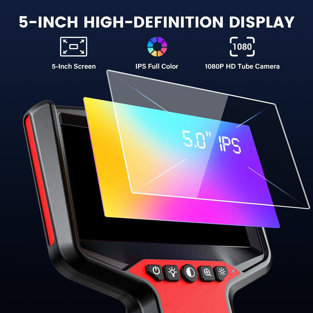Endoscope Camera with Light: 5" 1080P HD Dual-Lens Inspection Borescope ...