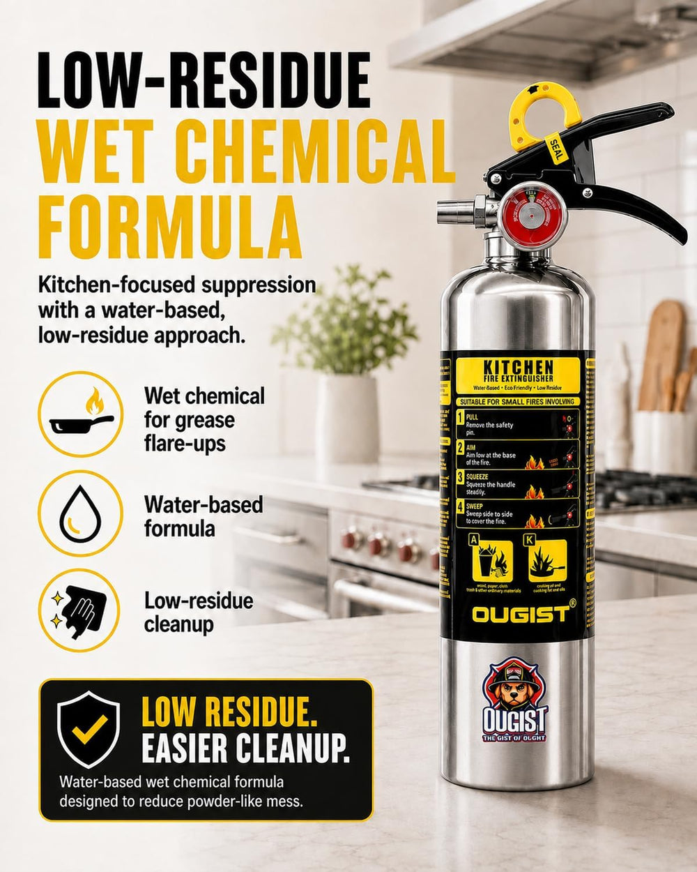 Ougist Class K Fire Extinguisher for Kitchen, 1-A:K, 34 Fl Oz Wet Chemical