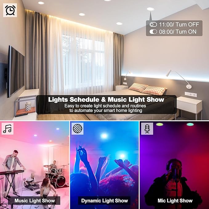 VANANCE Smart Can Light 6 Inch, 2700K-6500K CCT Selectable, RGB Remote LED (4...
