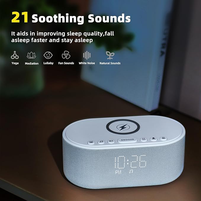 Sound Machine Alarm Clock Wireless Charger: Bluetooth 10W Stereo Sound Speaker