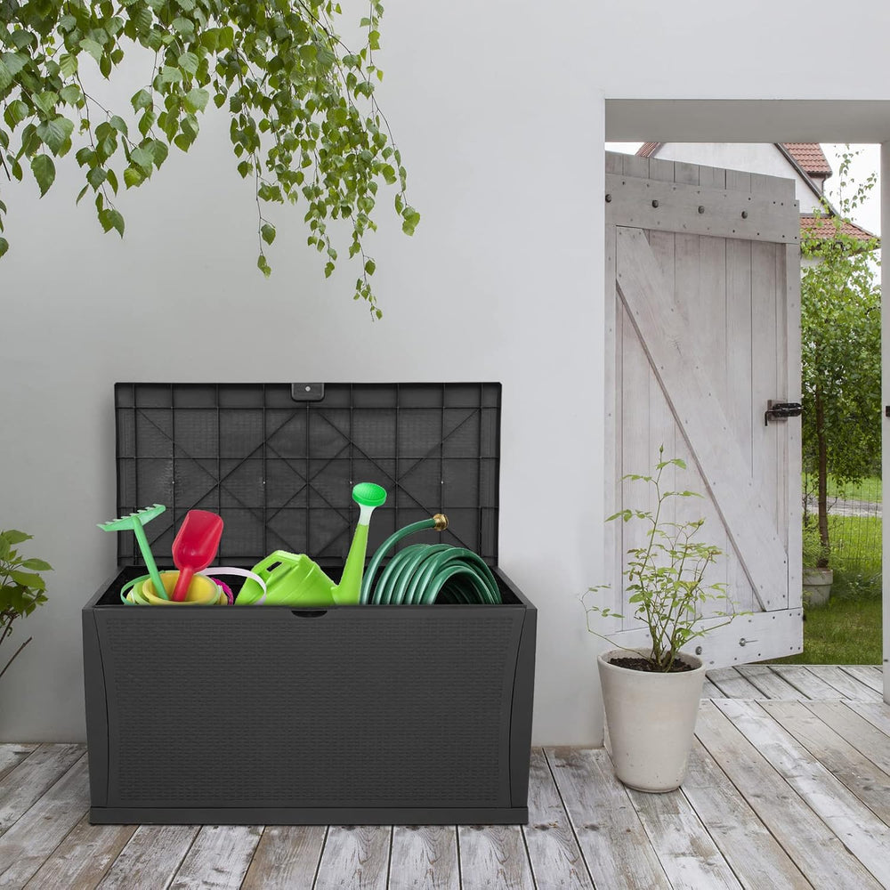 VINGLI Upgraded 120 Gallon Outdoor Storage Box, Lockable Plastic Storage Cont...