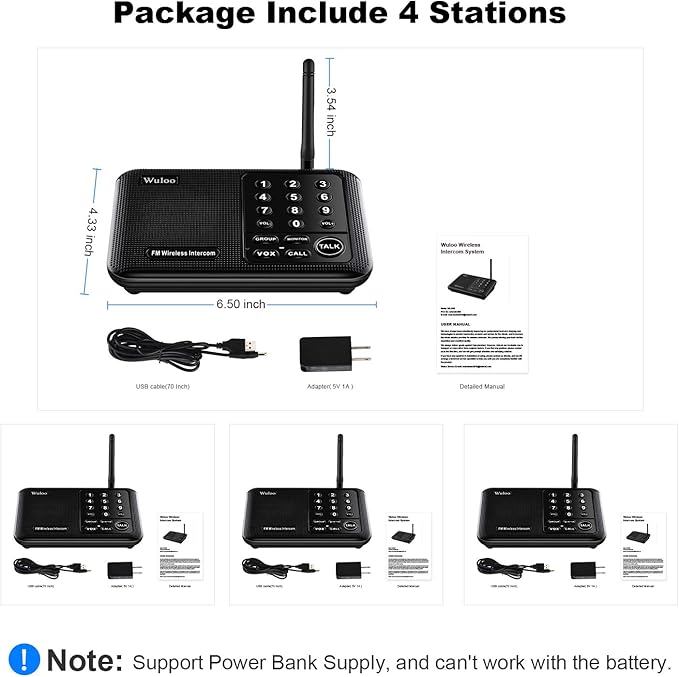 Wuloo Intercoms Wireless for Home 5280 Feet Range 10 Channel 3 Code, Wireless