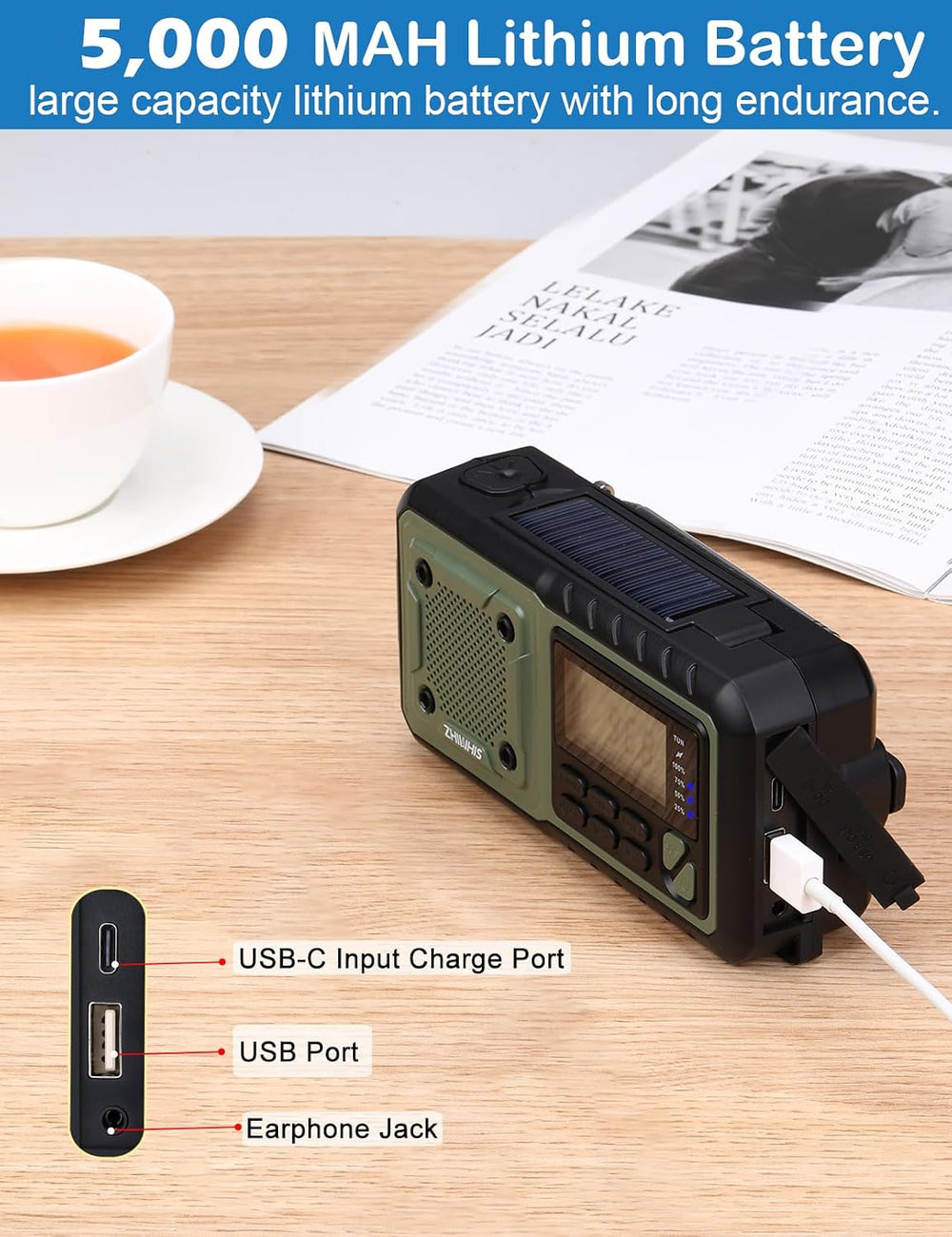 ZHIWHIS Emergency Radio, NOAA Weather/AM/FM Portable Hand Crank Solar Radios ...