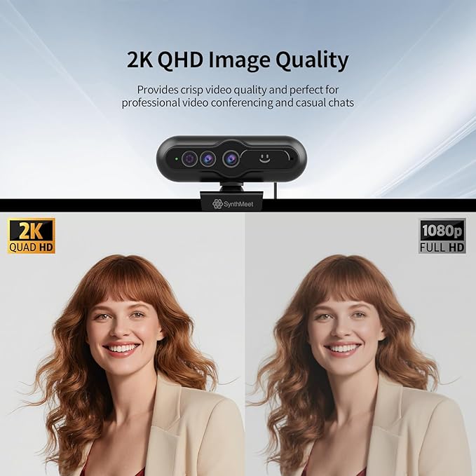 2K Windows Hello Webcam, Windows Hello Facial Recognition, 2K Camera Auto Light