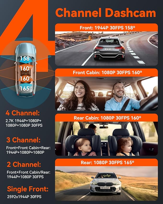 Vantrue N5 4 Channel WiFi 360° All Sides Dash Cam, STARVIS 2, IR Night Vision
