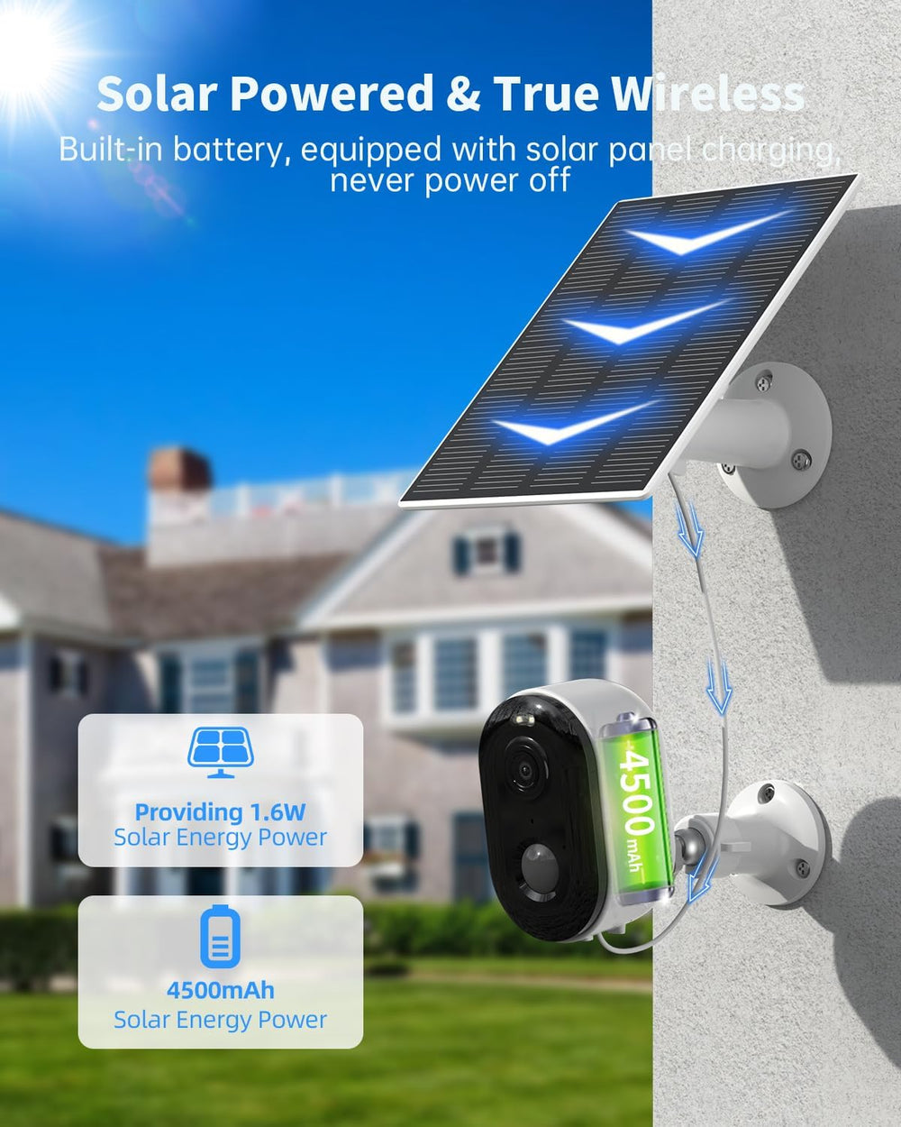 Security Cameras Wireless Outdoor, Solar Battery Powered 2k Color Night Visio...