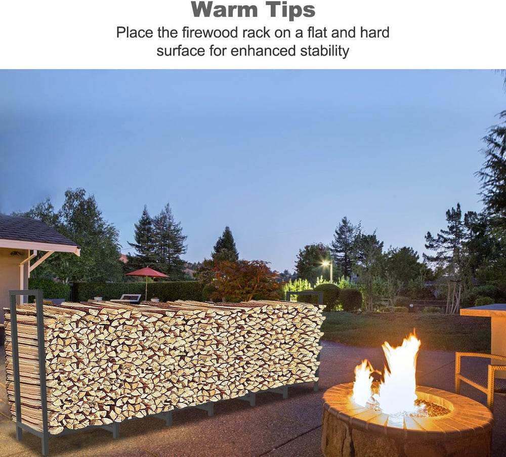 8ft Outdoor Firewood Rack Log Holder for Fire Wood Pile Storage